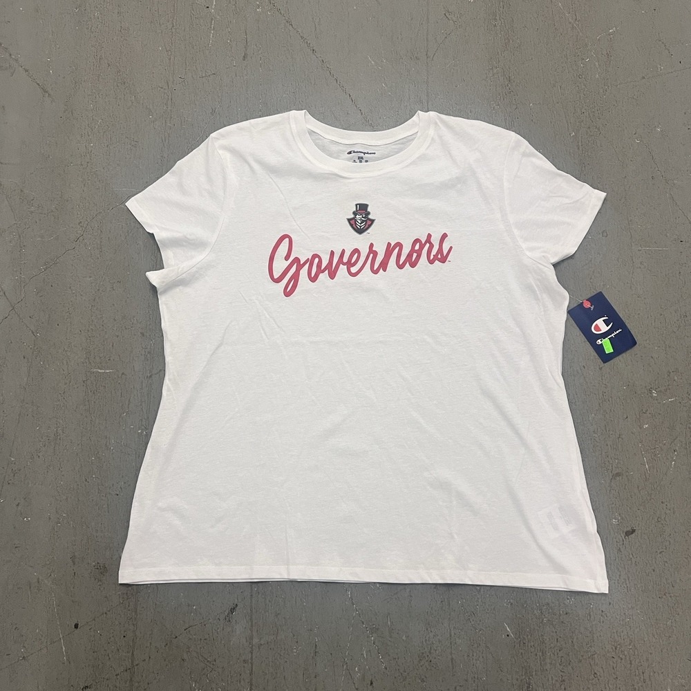 Champion Austin Peay State University White Governors Logo Womens L‎ T Shirt